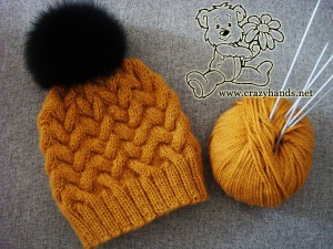 Sandy winter cable knit hat. How to knit a hat - explained.