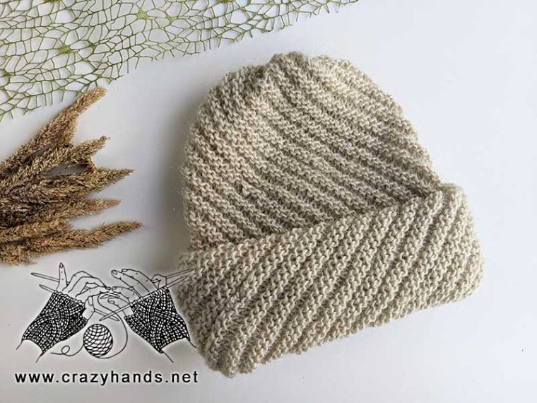 Flat Knit Diagonal Hat Free Pattern Crazy Hands