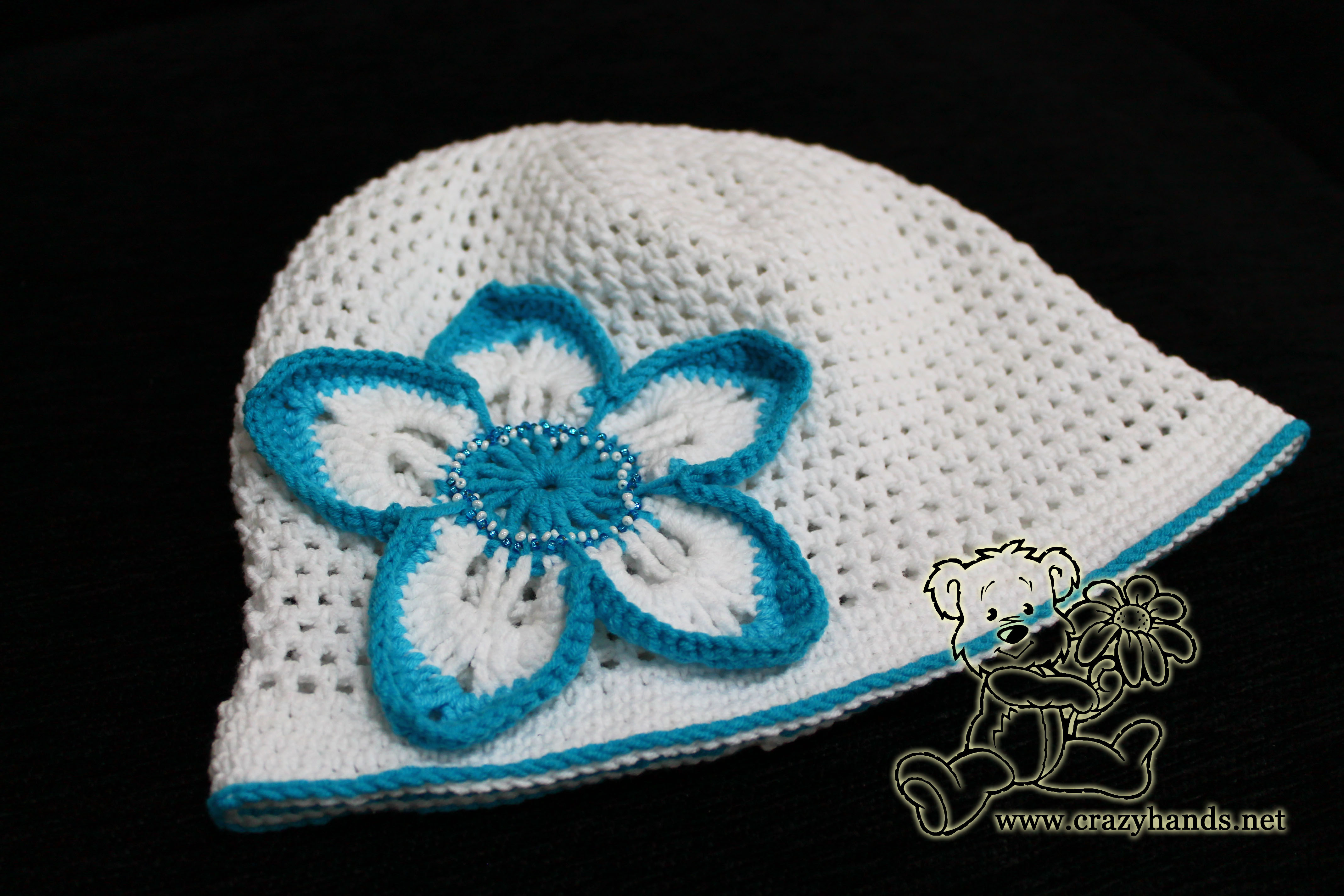 white crochet baby hat cap
