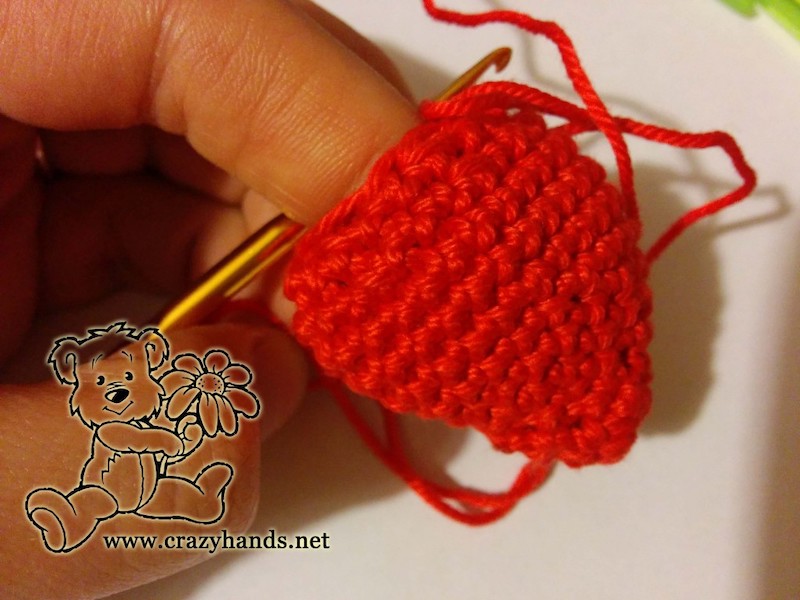 forming hollow part of the crochet strawberry