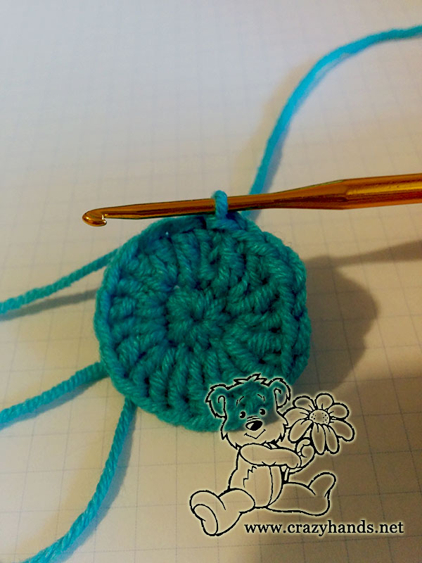 forming crochet pocket for rainbow cardigan - step one