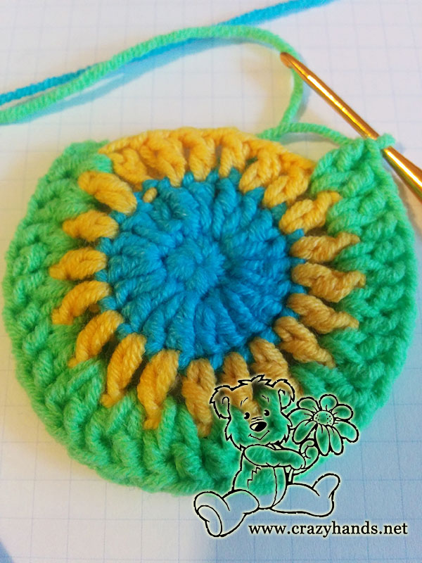 forming crochet pocket for rainbow cardigan - step two