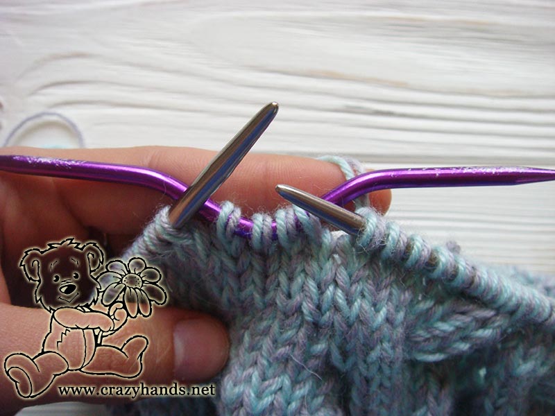 how to knit cable four back stitch - step one