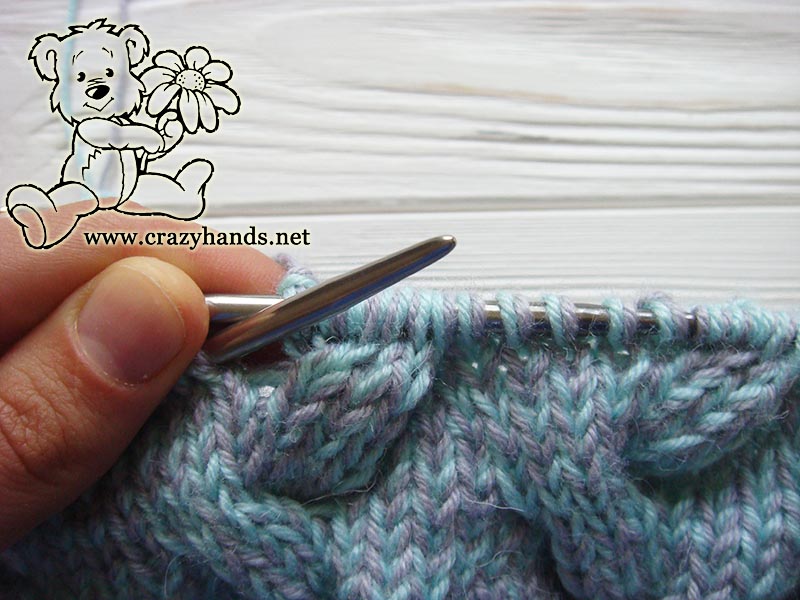 how to knit cable four back stitch - step three