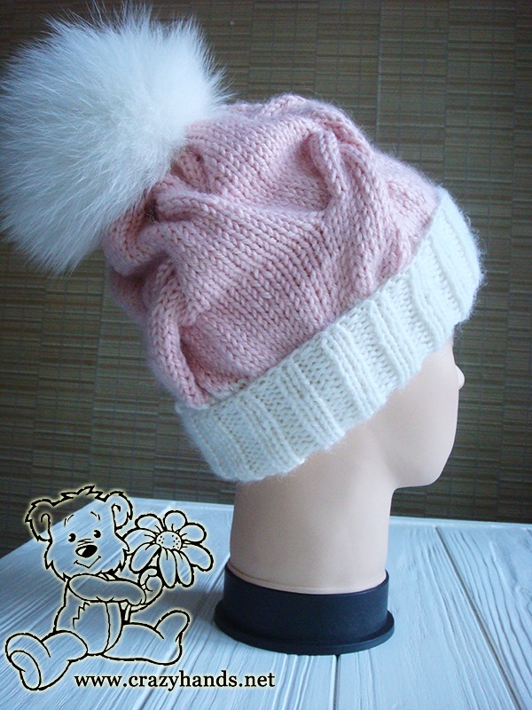 Pink Marshmallow Cable Knitted Hat on Mannequin - Photo 2