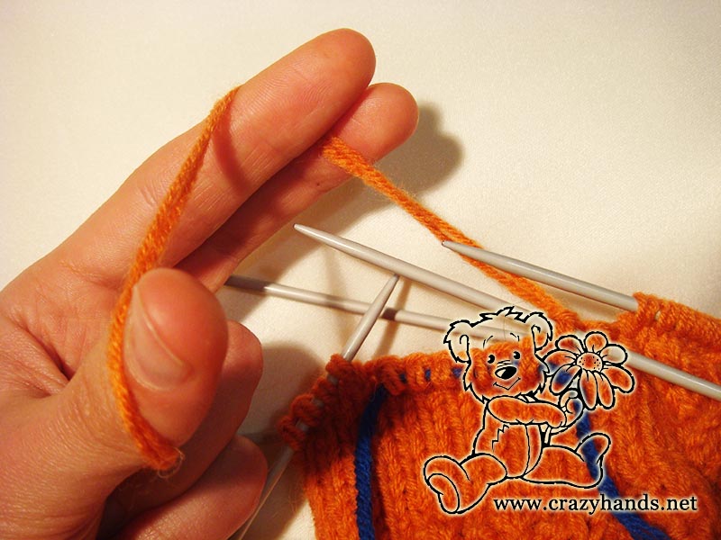 how to knit thumb gusset of chunky cable mitten - step two