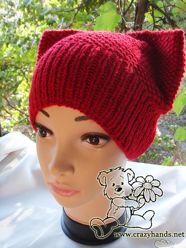 knit cat hat on mannequin - right angle view 