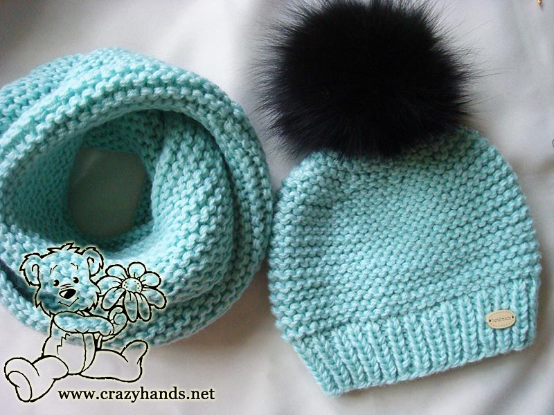 ocean blue knit infinity scarf and knit hat for baby