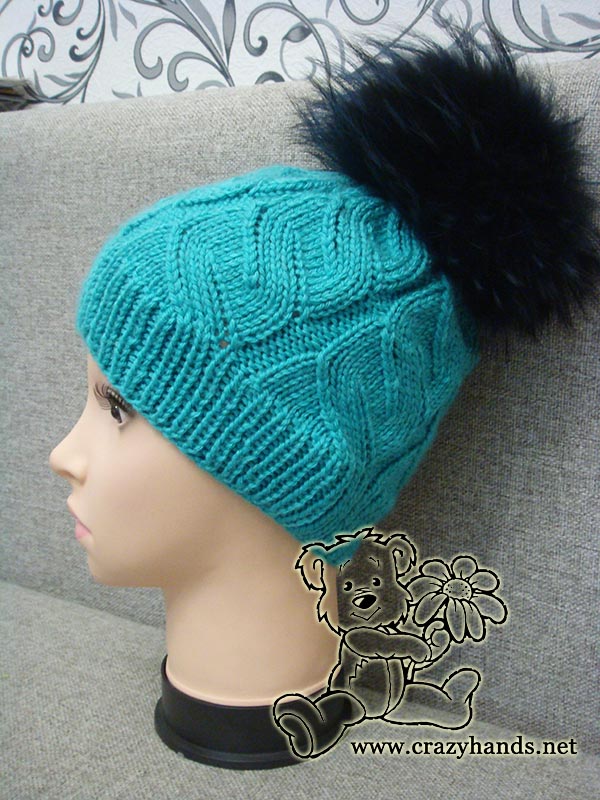 azure cable knit hat on mannequin head