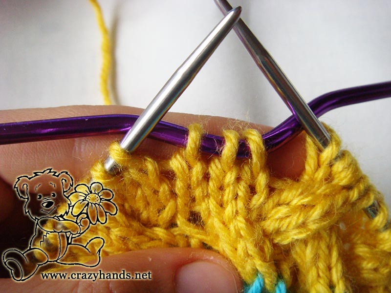 cable 3 back (C3B) stitch - step one