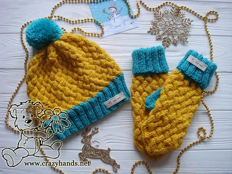swedish style set - knit mittens and knit hat
