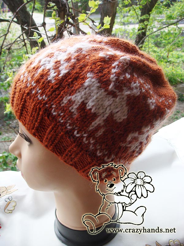 knit reindeer slouchy hat without fur pom pom on the mannequin's head