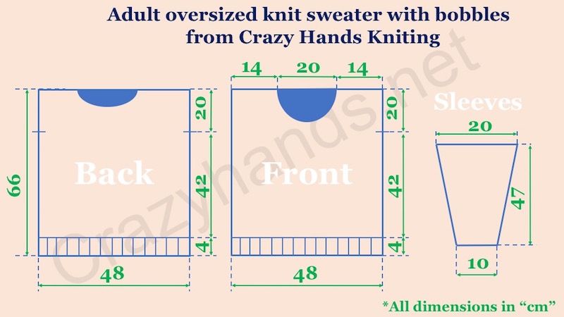 measurements schema of the oversized knit sweater