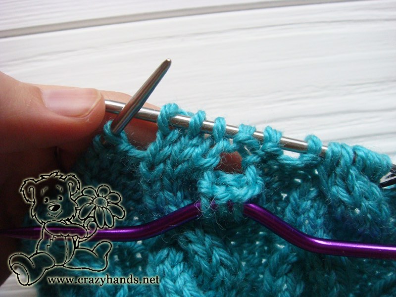 Step #3 Cable 3 Front Stitch: Body of the Newborn Blue Primrose Knit Hat