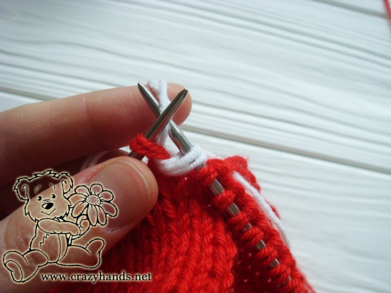 how to knit bobble stitch for santa hat - step two