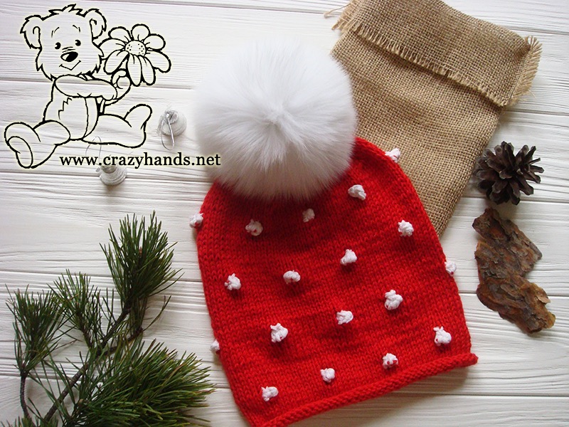 slouchy knit santa hat with white fur pom