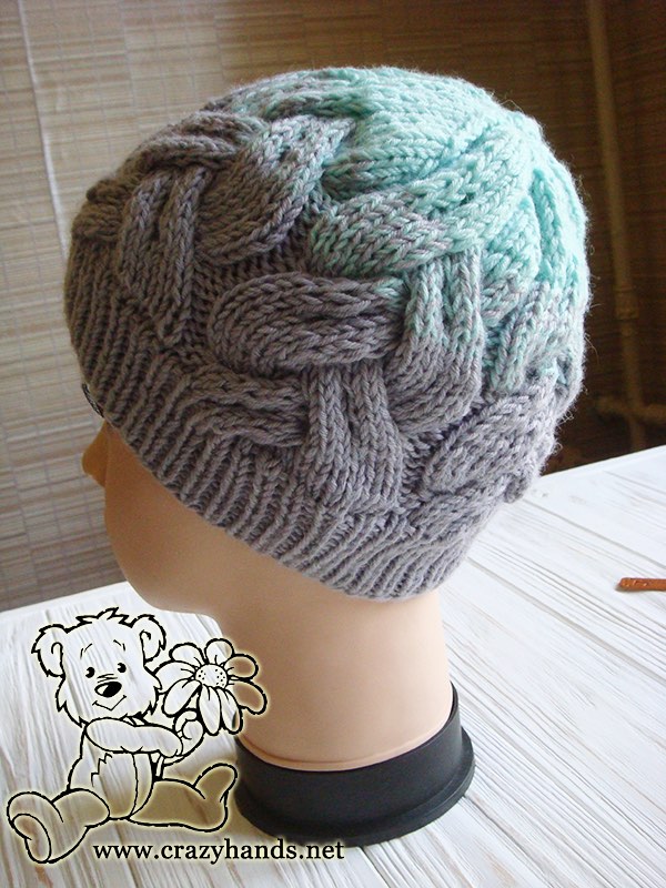 two color knit hat on the mannequin's head - back view