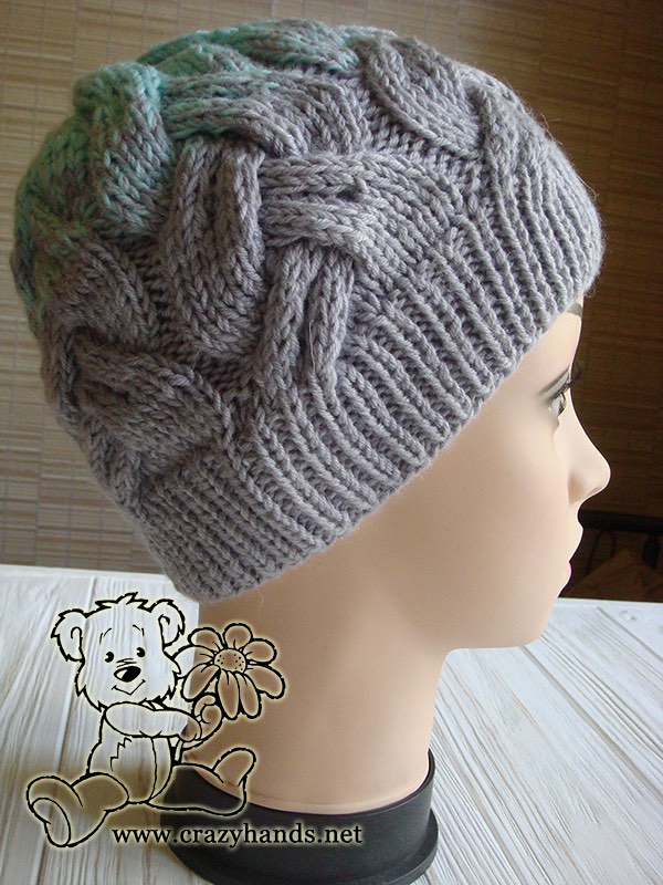two color knit hat on the mannequin's head - side view