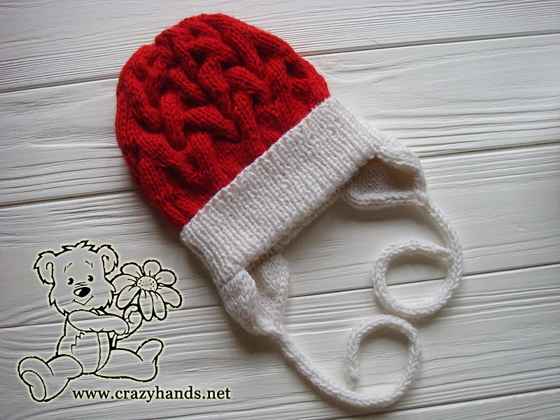 baby santa cable knit hat with earflaps