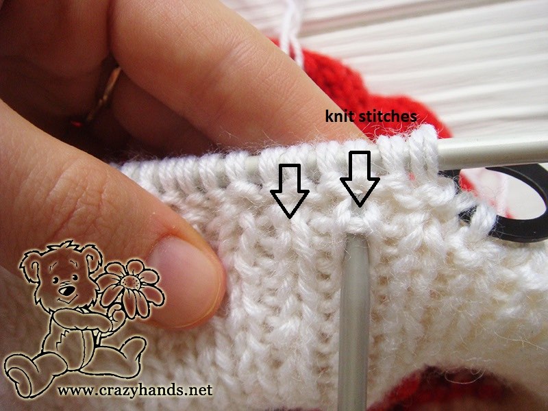 knitting earflap of baby santa cable hat - step five