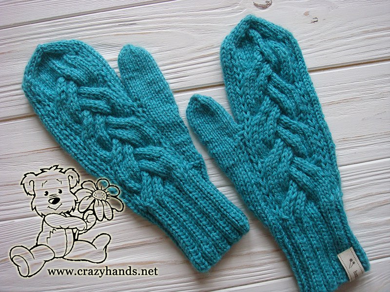 teal ocean knit mittens - face side - photo 3