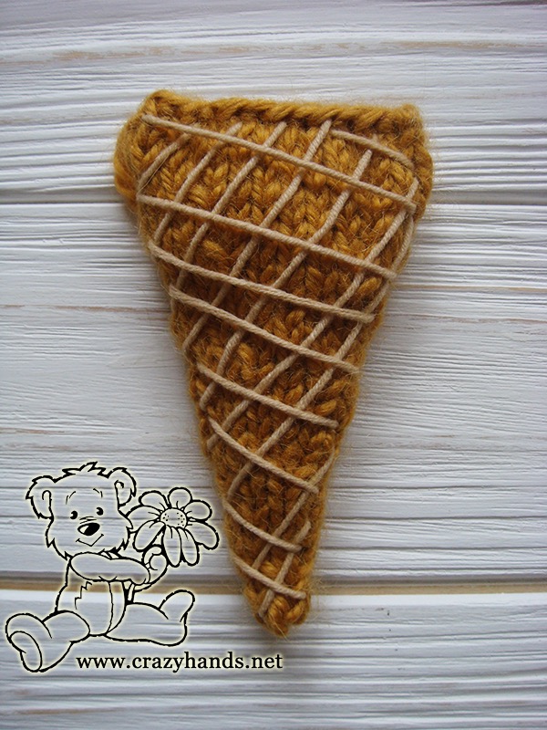 adding waffle embroidery to knit ice cream cone