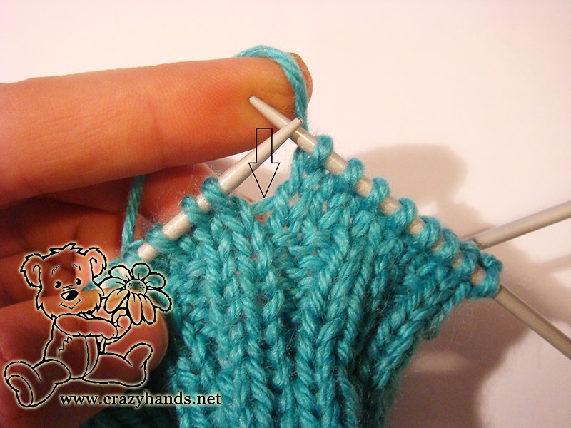 make one left knitting stitch - step one