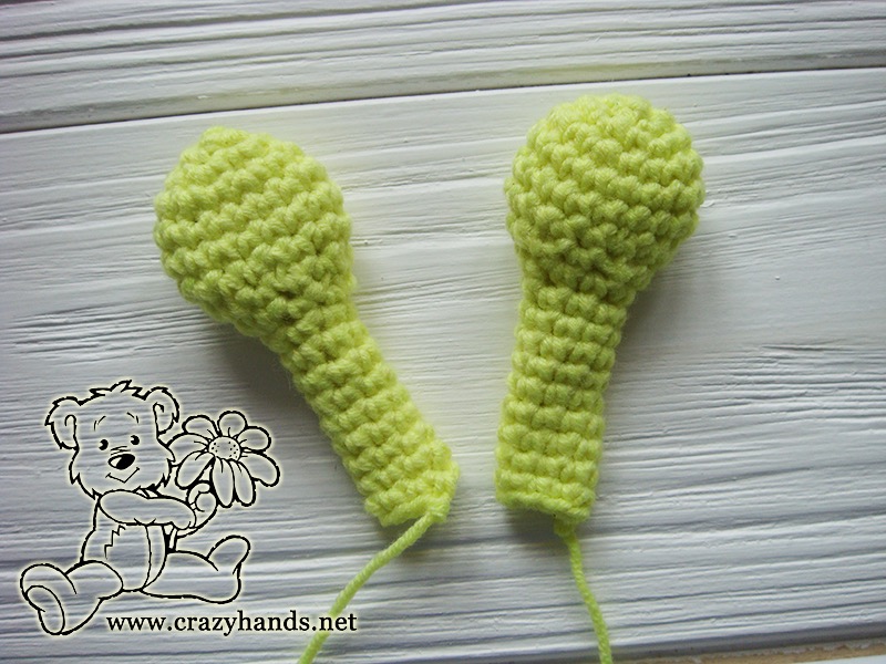two crochet arms for bunny ring rattle