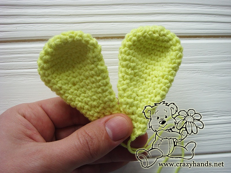 two crochet ears for bunny ring rattle