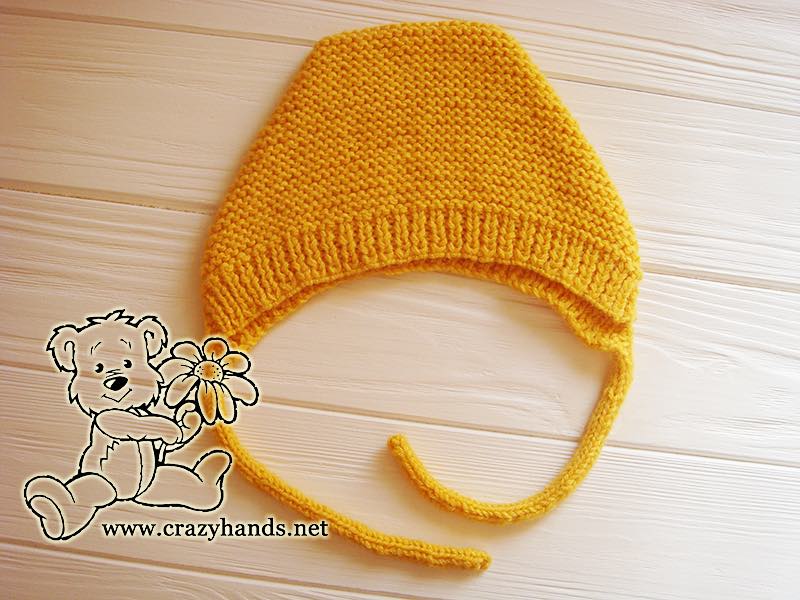 knitting ties of the teddy bear baby knit bonnet