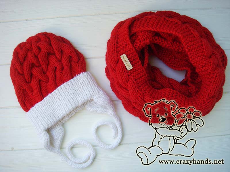 Santa set - knit cable hat and scarf - photo 2