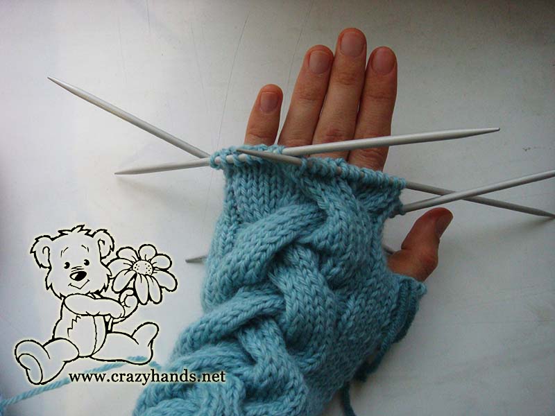 knitting decreases of long fingerless glove - face side