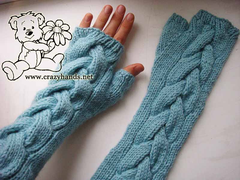 mint long knit fingerless gloves