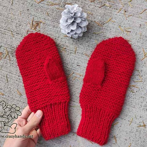 Ads-Free Garter Stitch Knit Mittens Pattern · Crazy Hands