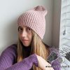queen ribbed beanie on a female model without double brim