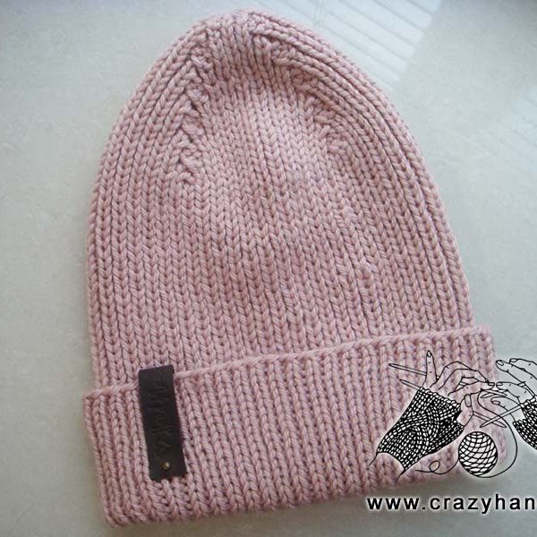 ribbed knit hat made for women with pink yarn