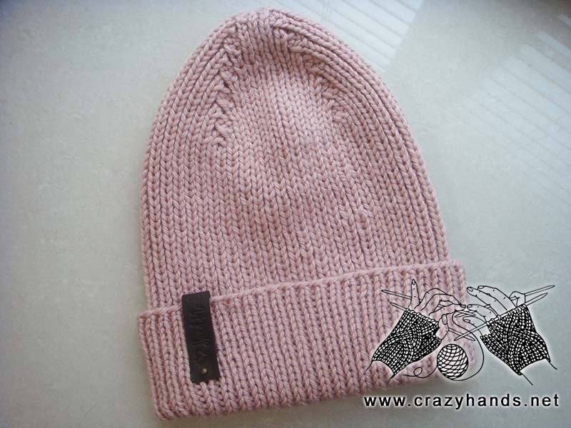 ribbed knit hat made for women with pink yarn