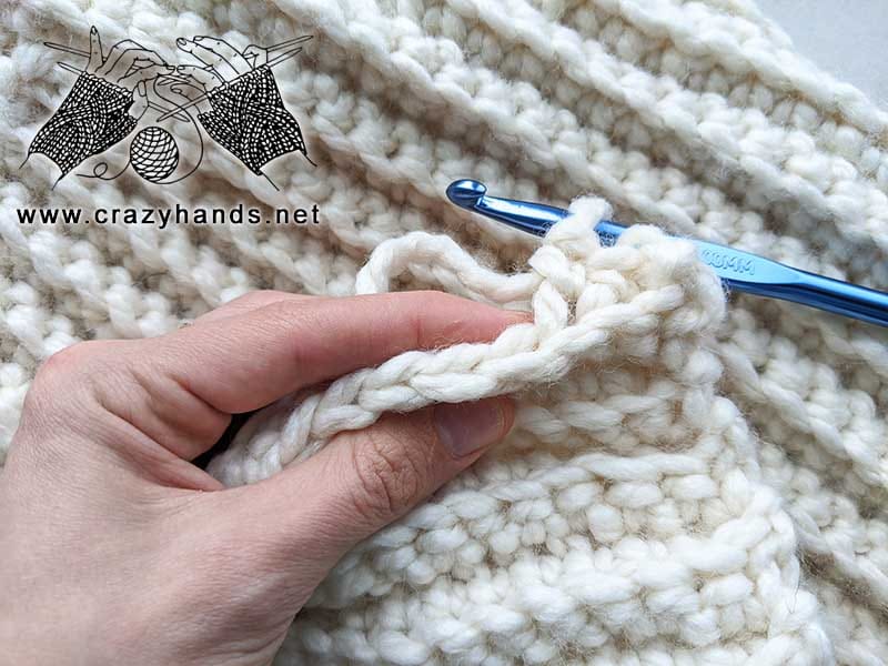 single crochet through the back loop only - step one