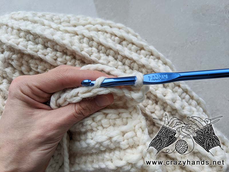 single crochet through the back loop only - step two