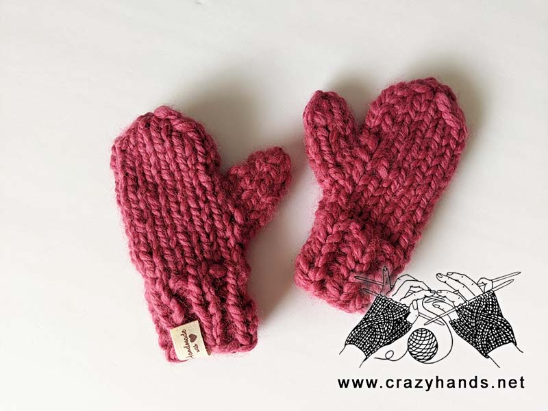 two chunky knit mittens for toddlers