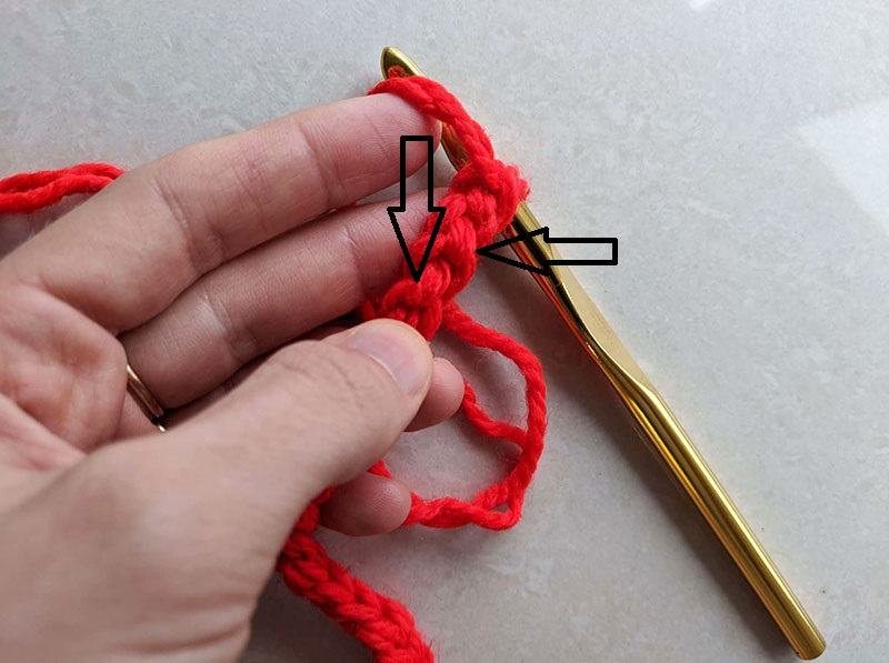 crocheting into the back bump of chain