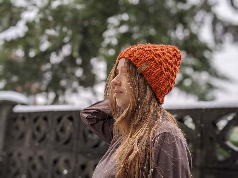 orange basket weave knit hat pattern