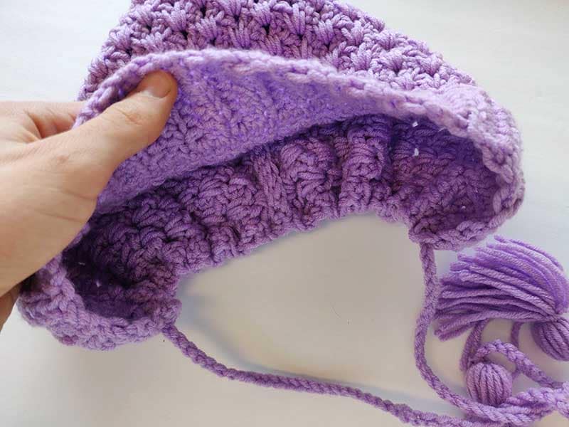 inside look of the crochet seam of baby pixie hat