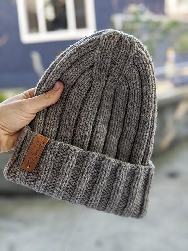 knit ribbed beanie with a double brim and a gorgeous crown