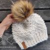 Snowflake Bulky Knit Hat Pattern with Faux Fur Pom Pom