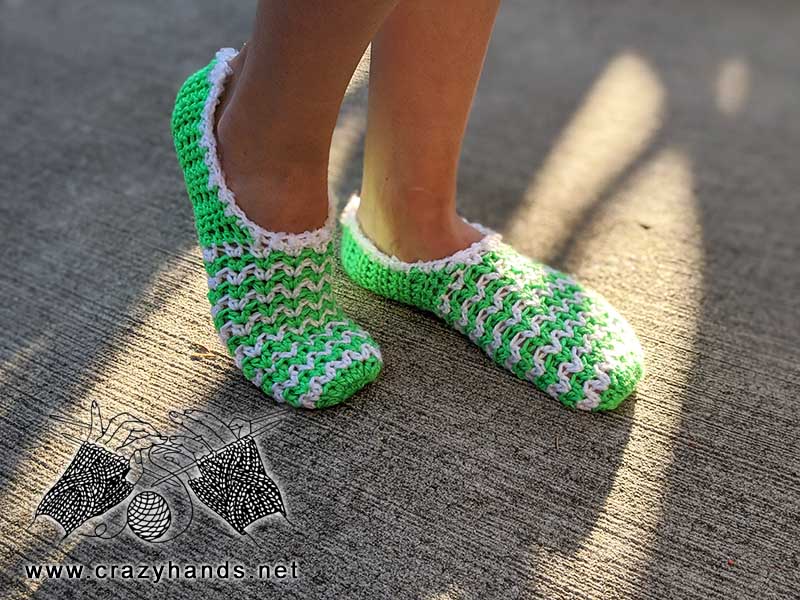 green and white crochet slipper socks for women