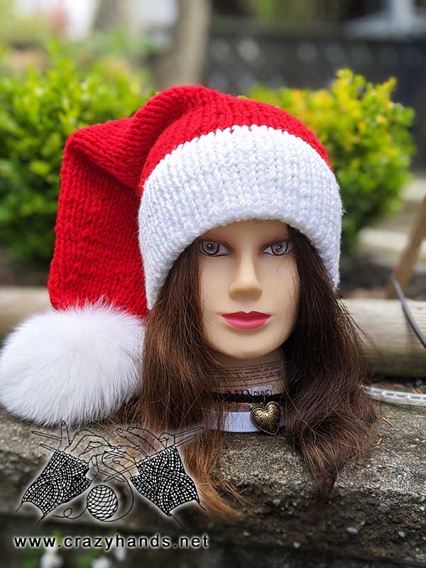 knit santa hat with double brim - front view on the mannequin