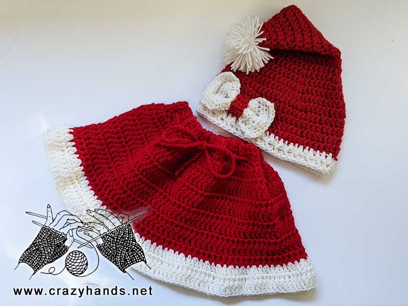 crochet baby santa hat and skirt set