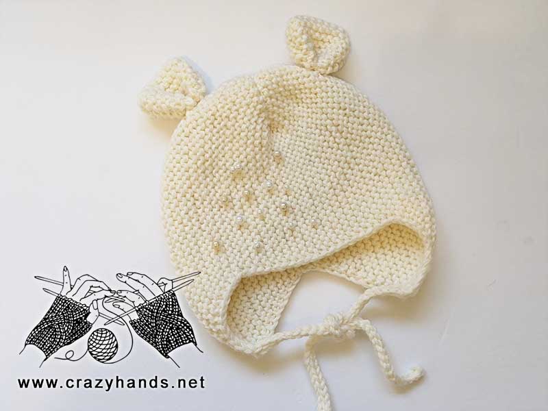 toddler size teddy bear knit hat with ears and ties
