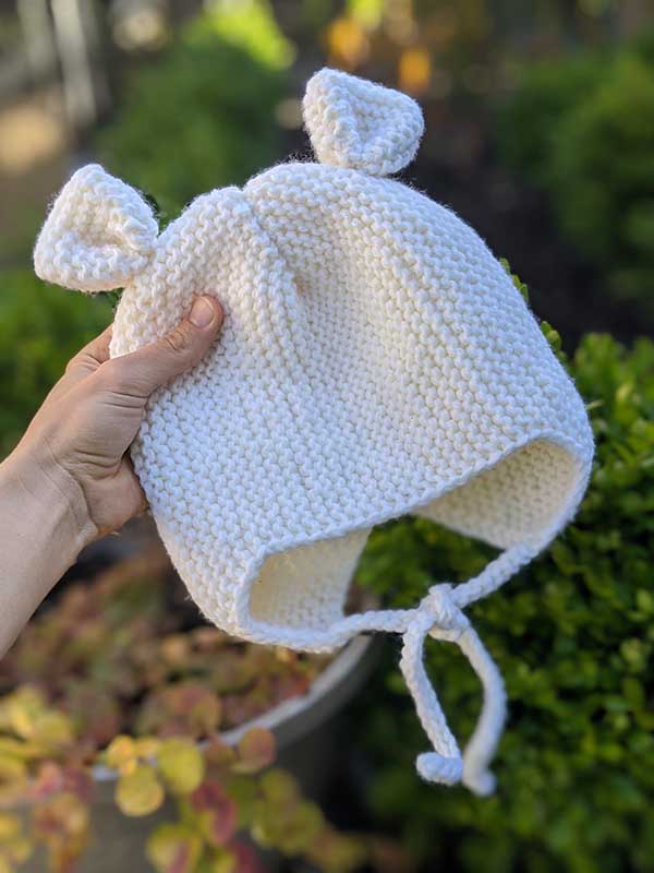 finished toddler size knit teddy bear hat